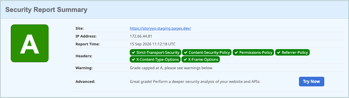 securityheaders.com voor de nieuwe site