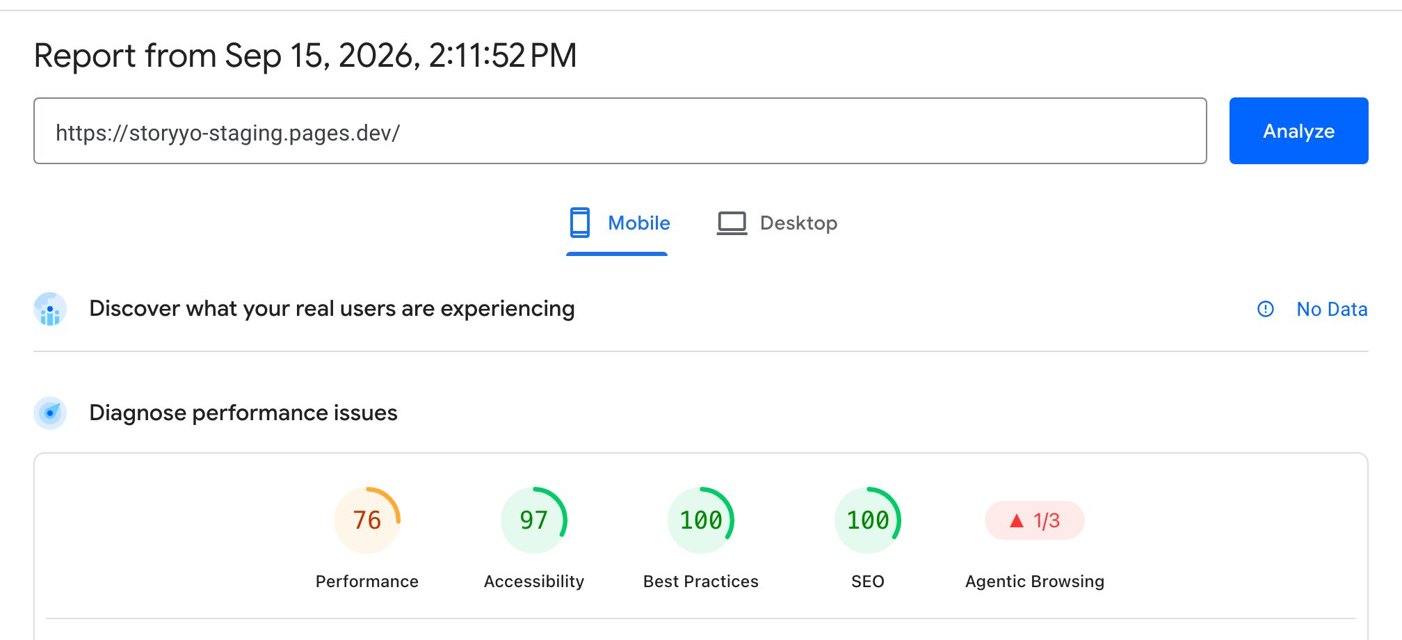 PageSpeed Insights voor de nieuwe site