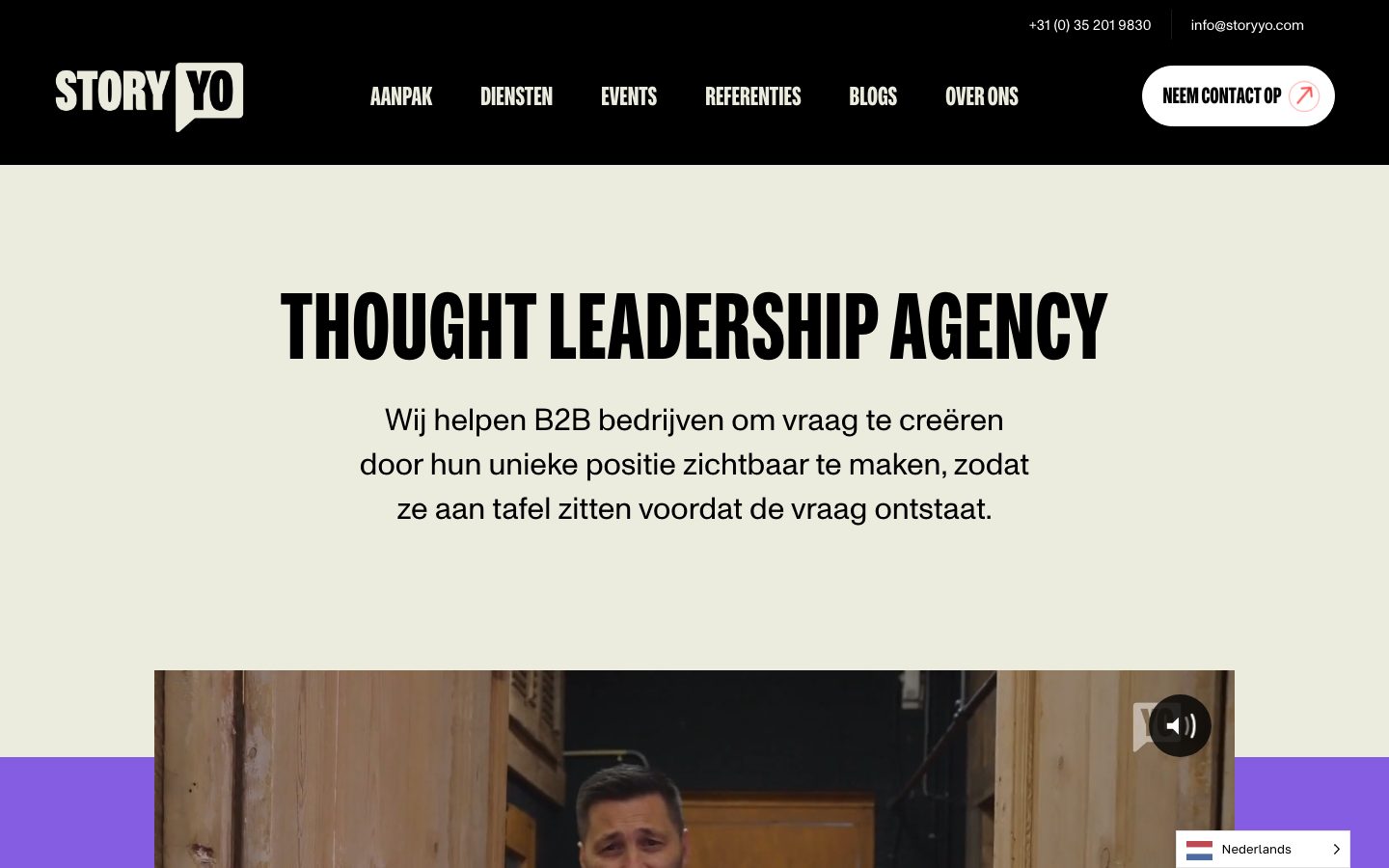 De oude site op desktop