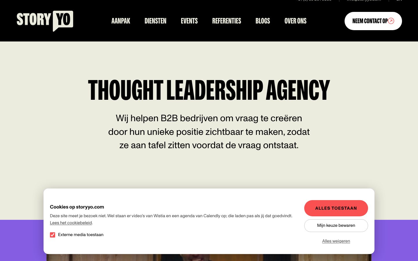 De nieuwe site op desktop